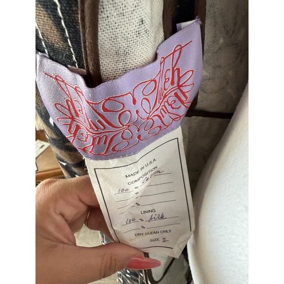 Tuleh Printed Brown Trench Coat Size 2 Cotton Geometric - Picture 12 of 15